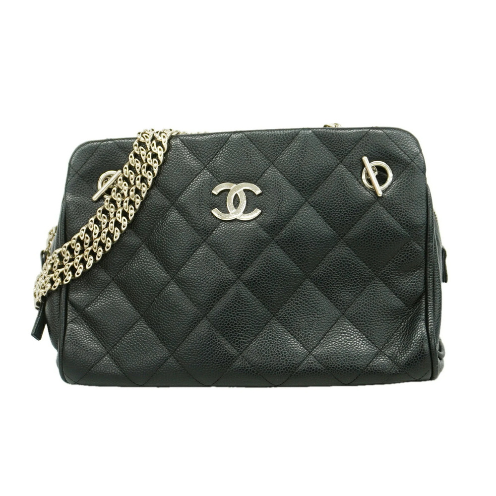 Chanel Matelassé Chain Shoulder Bag, Caviar Leather, Black, Women's
